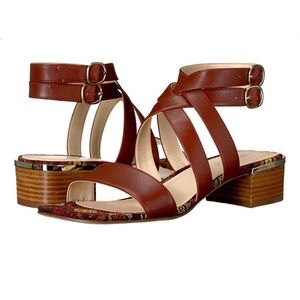 NWOT Cognac Brown Leather Nine West Yesta Sandal